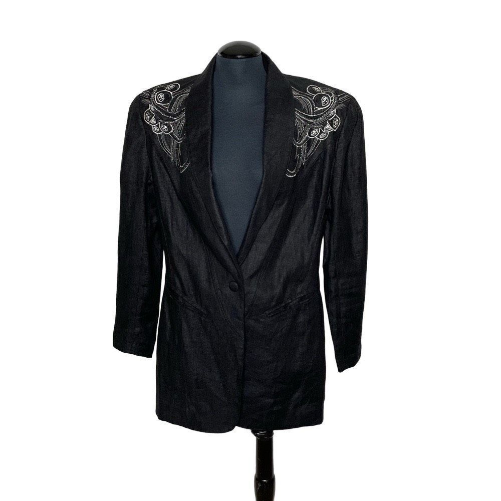 I. B. Diffusion Vintage Embellished Linen‎ Blazer - Women’s 12